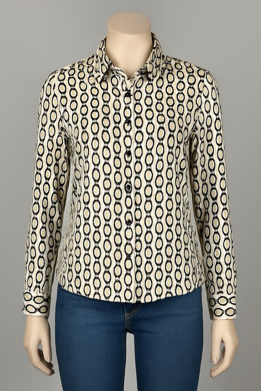 Women’s Blouse XS Cupcakes and Cashmere Chain Link Print Button-Up Satin Look